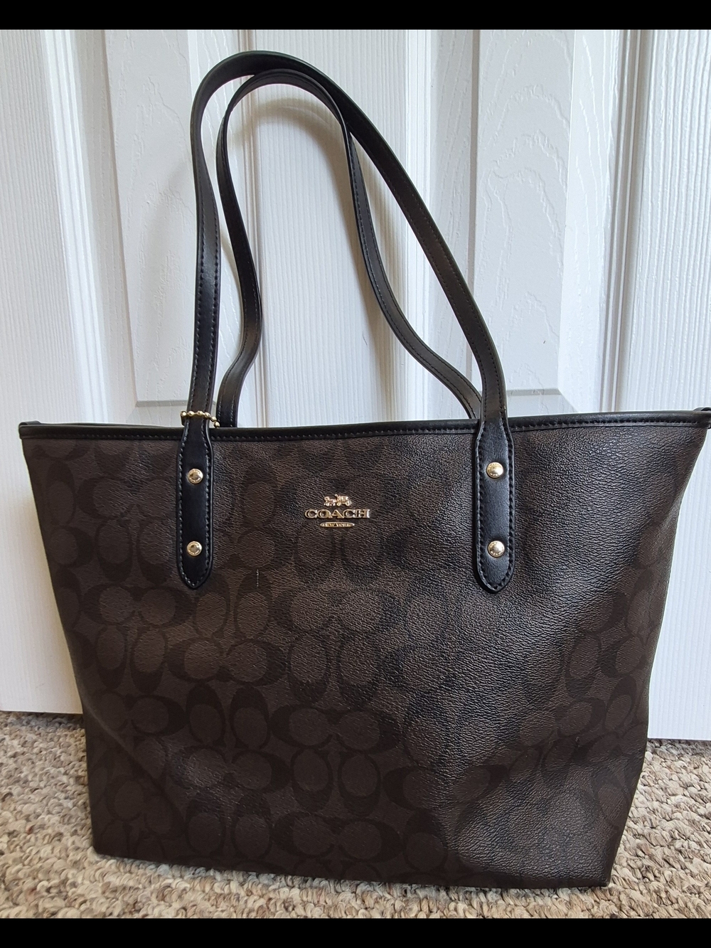 Coach City Zip Tote Bag Signature Canvas Brown Handbag Purse F58292 Like New